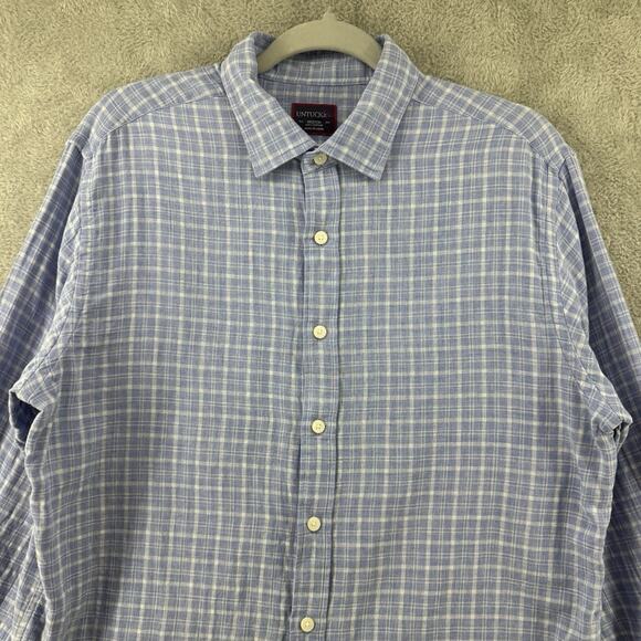 UNTUCKit Shirt Mens M Blue Plaid Brush Cotton Lined LS Button Front Collared - Picture 3 of 12
